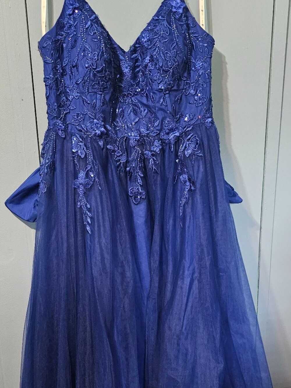 Jules & Cleo Royal Blue Floral Tulle Gown Size 16 Formal Prom